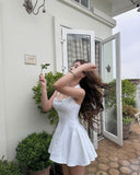 Pretty Ball Gown Halter White Formal Homecoming Dresses 21st Birthday Outfits Graduation Dress Short Mini Cocktail Dresses HZ1121