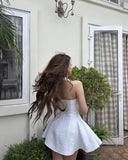Pretty Ball Gown Halter White Formal Homecoming Dresses 21st Birthday Outfits Graduation Dress Short Mini Cocktail Dresses HZ1121
