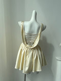 Pretty A line Square Neck Champagne Satin Formal Homecoming Dresses Short 16th Birthday Outfits Graduation Dress Mini Cocktail Dresses HZ1121