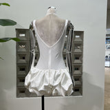 Modest Sheath Square Neck Tight Short White Formal Homecoming Dress Short 18th Birthday Outfits Graduation Dress Cocktail Dresses HZ1121