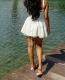 Simple A line Square Neck White Short Homecoming Dress Summer Hoco Dresses Mini Cocktail Dress HZ1121