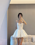 Simple A line Square Neck White Short Homecoming Dress Summer Hoco Dresses Mini Cocktail Dress HZ1121