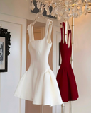Simple A line Square Neck Red Short Homecoming Dress Summer Hoco Dresses Mini Cocktail Dress HZ1121