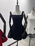 Simple A line Square Neck Black Short Homecoming Dress Summer Hoco Dresses Mini Cocktail Dress HZ1121
