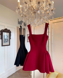 Simple A line Square Neck Black Short Homecoming Dress Summer Hoco Dresses Mini Cocktail Dress HZ1121