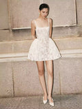 Pretty A line Square Neck White Lace Formal Homecoming Dresses Short 16th Birthday Outfits Graduation Dress Mini Cocktail Dresses HZ1121