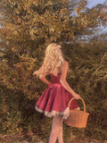 Pretty A line Spaghetti Straps Velvet Formal Homecoming Dresses Short 16th Birthday Outfits Graduation Dress Mini Cocktail Dresses HZ1121