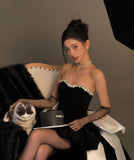 Pretty Ball Gown Sweetheart Black Velvet Formal Homecoming Dresses 21st Birthday Outfits Graduation Dress Short Mini Cocktail Dresses HZ1121