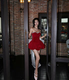 Pretty Ball Gown Sweetheart Red Velvet Formal Homecoming Dresses 21st Birthday Outfits Graduation Dress Short Mini Cocktail Dresses HZ1121