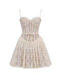 Pretty A line Spaghetti Straps White Lace Formal Homecoming Dresses Short 16th Birthday Outfits Graduation Dress Mini Cocktail Dresses HZ1121