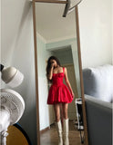 Cute A line Square Neck Red Short Lace Homecoming Dress Summer Hoco Dresses Mini Night Cocktail Dress HZ1121