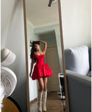 Cute A line Square Neck Red Lace Homecoming Dress Summer Hoco Dresses Short Night Cocktail Dress HZ1121