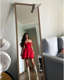 Cute A line Square Neck Red Lace Homecoming Dress Summer Hoco Dresses Short Night Cocktail Dress HZ1121