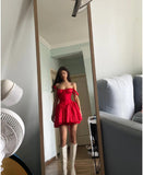 Cute A line Square Neck Red Lace Homecoming Dress Summer Hoco Dresses Short Night Cocktail Dress HZ1121