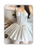 Cute A line Square Neck White Short Lace Homecoming Dress Summer Hoco Dresses Mini Night Homecoming Outfits HZ1121