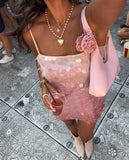Pretty A line Spaghetti Straps Sequin Light Pink Formal Homecoming Dresses 18th Birthday Outfits Graduation Dress Short Mini Hoco Dresses HZ1121