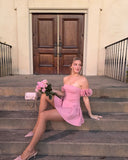 Cute A Line Strapless Pink Satin Formal Homecoming Dresses 18th Birthday Outfits Graduation Dress Short Mini Hoco Dresses HZ1121