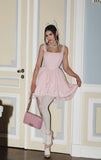 Pretty A Line Square Neck Pink Satin Formal Homecoming Dresses Short 16th Birthday Outfits Graduation Dress Mini Hoco Dresses HZ1121
