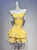 Modest Sheath Strapless Tight Yellow Lace Formal Homecoming Dresses 18th Birthday Outfits Graduation Dress Short Mini Hoco Dresses HZ1121