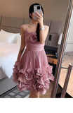 Pretty Ball Gown Spaghetti Straps Dusty Pink Formal Homecoming Dresses Short 16th Birthday Outfits Graduation Dress Mini Hoco Dresses HZ1121