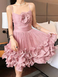 Pretty Ball Gown Spaghetti Straps Dusty Pink Formal Homecoming Dresses Short 16th Birthday Outfits Graduation Dress Mini Hoco Dresses HZ1121