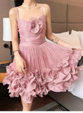 Modest Ball Gown Spaghetti Straps Dusty Blue Formal Homecoming Dresses Short 16th Birthday Outfits Graduation Dress Mini Hoco Dresses HZ1121