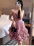 Pretty Ball Gown Spaghetti Straps Dusty Pink Formal Homecoming Dresses Short 16th Birthday Outfits Graduation Dress Mini Hoco Dresses HZ1121