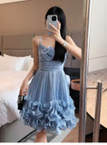 Modest Ball Gown Spaghetti Straps Dusty Blue Formal Homecoming Dresses Short 16th Birthday Outfits Graduation Dress Mini Hoco Dresses HZ1121