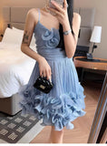 Modest Ball Gown Spaghetti Straps Dusty Blue Formal Homecoming Dresses Short 16th Birthday Outfits Graduation Dress Mini Hoco Dresses HZ1121