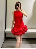 Sexy Sheath Scoop Neck Red Satin Short Homecoming Dress Summer Hoco Dresses Mini Cocktail Dress HZ1121