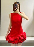 Sexy Sheath Scoop Neck Red Satin Short Homecoming Dress Summer Hoco Dresses Mini Cocktail Dress HZ1121