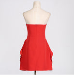 Cute A Line Strapless Red Satin Formal Homecoming Dresses 18th Birthday Outfits Graduation Dress Short Mini Hoco Dresses HZ1121