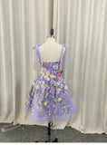 Cute A Line Spaghetti Straps Lilac Tulle Lace Formal Homecoming Dresses 18th Birthday Outfits Graduation Dress Short Mini Hoco Dresses HZ1121