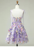 Cute A Line Spaghetti Straps Lilac Tulle Lace Formal Homecoming Dresses 18th Birthday Outfits Graduation Dress Short Mini Hoco Dresses HZ1121