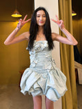 Modest Ball Gown Strapless Satin Lace Formal Homecoming Dresses Short 16th Birthday Outfits Graduation Dress Mini Hoco Dresses HZ1121