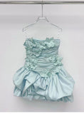 Modest Ball Gown Strapless Satin Lace Formal Homecoming Dresses Short 16th Birthday Outfits Graduation Dress Mini Hoco Dresses HZ1121