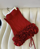 Cute Sheath Strapless Red Satin Formal Homecoming Dresses 18th Birthday Outfits Graduation Dress Short Mini Hoco Dresses HZ1121