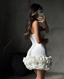 Sexy Sheath Strapless White Satin Formal Homecoming Dresses 18th Birthday Outfits Graduation Dress Short Mini Hoco Dresses HZ1121