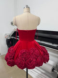 Sexy Ball Gown Strapless Red Satin Formal Homecoming Dresses 18th Birthday Outfits Graduation Dress Short Mini Hoco Dresses HZ1121