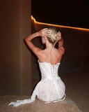 Sexy Sheath Strapless Tight Red Lace Homecoming Dress Summer Hoco Dresses Short Night Cocktail Dress HZ1121