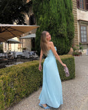 Elegant A Line Sweetheart Blue Chiffon Long Prom Dresses Party Dress 21st Birthday Outfits Graduation Dresses HZ1121