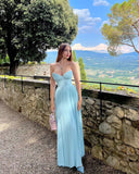 Elegant A Line Sweetheart Blue Chiffon Long Prom Dresses Party Dress 21st Birthday Outfits Graduation Dresses HZ1121
