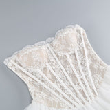 Sexy A line Strapless Lace White Formal Homecoming Dresses 18th Birthday Outfits Graduation Dress Short Mini Hoco Dresses HZ1121