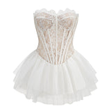 Sexy A line Strapless Lace White Formal Homecoming Dresses 18th Birthday Outfits Graduation Dress Short Mini Hoco Dresses HZ1121