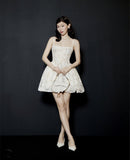 Cute Ball Gown Square White Lace Short Mini Formal 8th Grade Homecoming Dresses Middle School Cocktail Dress Hoco Outfits HZ1121
