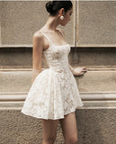 Cute Ball Gown Square White Lace Short Mini Formal 8th Grade Homecoming Dresses Middle School Cocktail Dress Hoco Outfits HZ1121