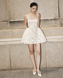 Cute Ball Gown Square White Lace Short Mini Formal 8th Grade Homecoming Dresses Middle School Cocktail Dress Hoco Outfits HZ1121