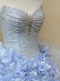 Cute Ball Gown Sweetheart Light Sky Blue Tulle Short Mini Formal 8th Grade Homecoming Dresses Middle School Cocktail Dress Hoco Outfits HZ1121