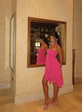 Cute A Line Strapless Hot Pink Chiffon High Low Formal Homecoming Dresses 8th Grad Dance Graduation Dress Short Hoco Dresses HZ1121