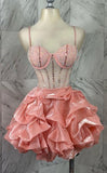 Modest Ball Gown Spaghetti Straps Blush Pink Organza Formal Homecoming Dresses 8th Grad Dance Graduation Dress Short Hoco Dresses HZ1121